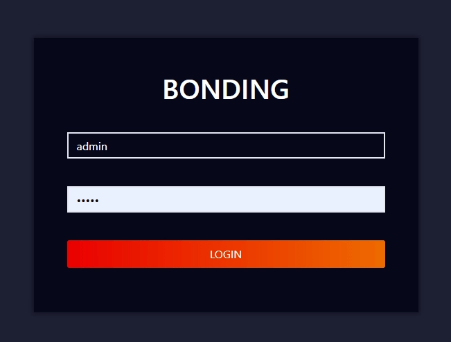 Bonding login screen with username and password fields and a Login button