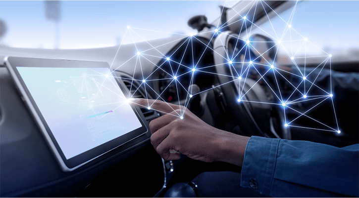 A driver using an in car display overlaid with a network of connected points