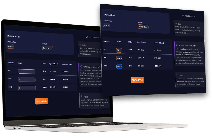 The Instanet load balancer interface shown on two laptops